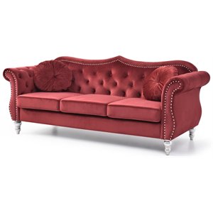 Glory Furniture Hollywood Velvet Sofa in Burgundy