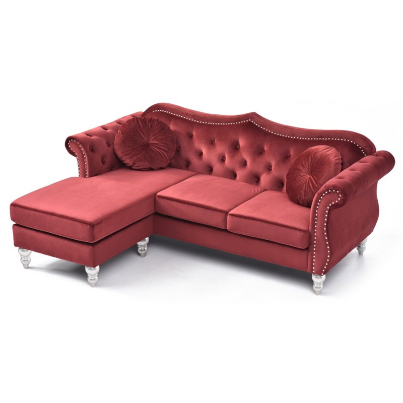 Glory Furniture Hollywood Velvet Sofa Chaise in Burgundy
