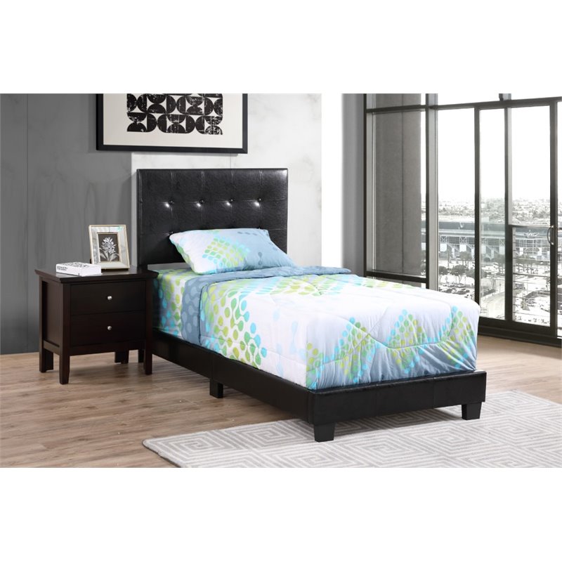 Glory Furniture Caldwell Faux Leather Panel Twin Bed in Black