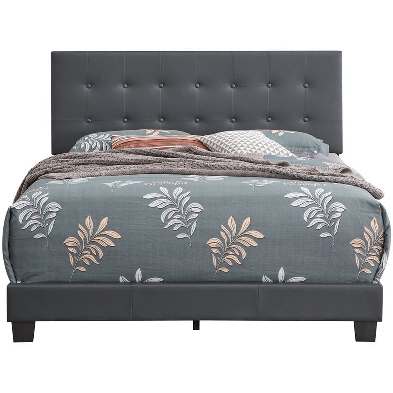 Glory Furniture Caldwell Faux Leather Panel Full Bed in Gray