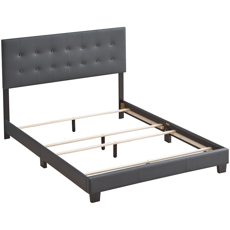 Glory Furniture Caldwell Faux Leather Panel Queen Bed in Gray