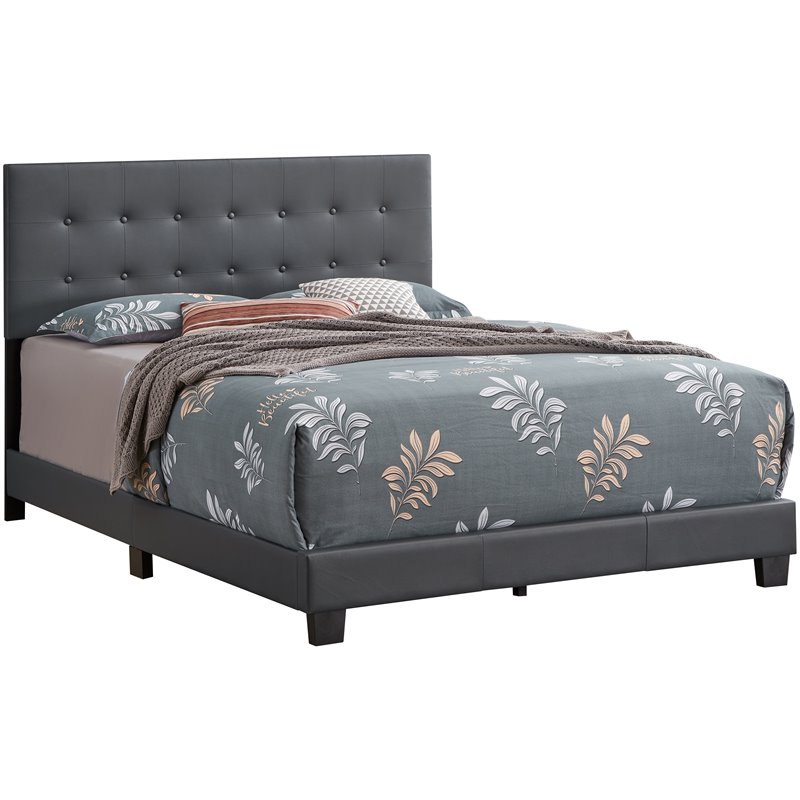 Glory Furniture Caldwell Faux Leather Panel Queen Bed in Gray