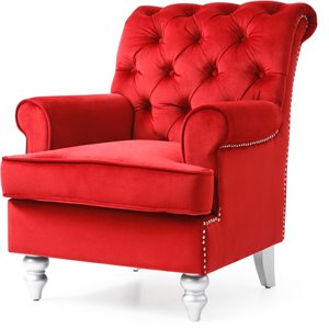 Glory Furniture Anna Velvet Accent Arm Chair in Red