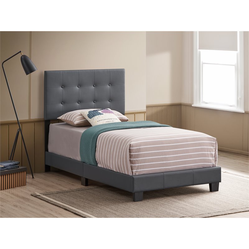 Glory Furniture Caldwell Faux Leather Panel Twin Bed in Gray