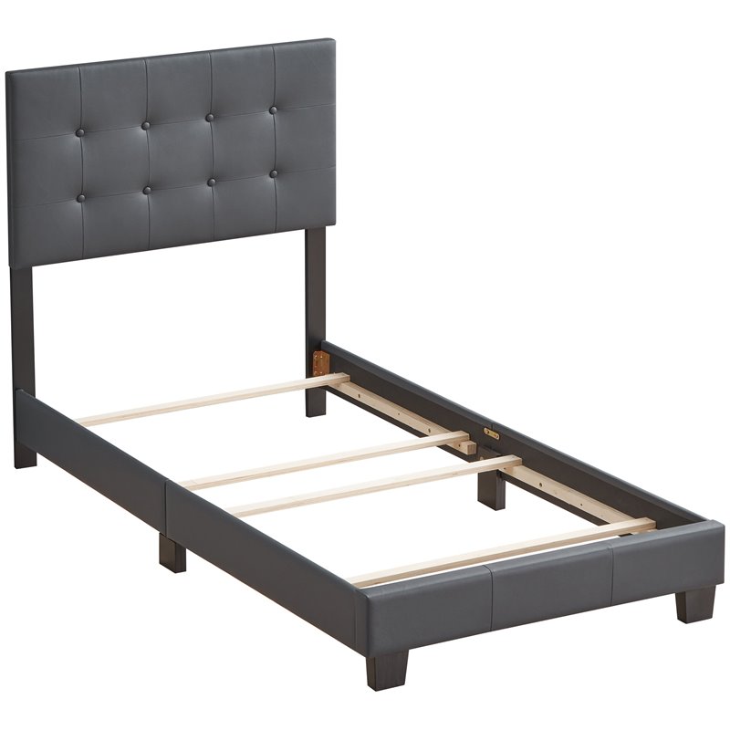 Glory Furniture Caldwell Faux Leather Panel Twin Bed in Gray