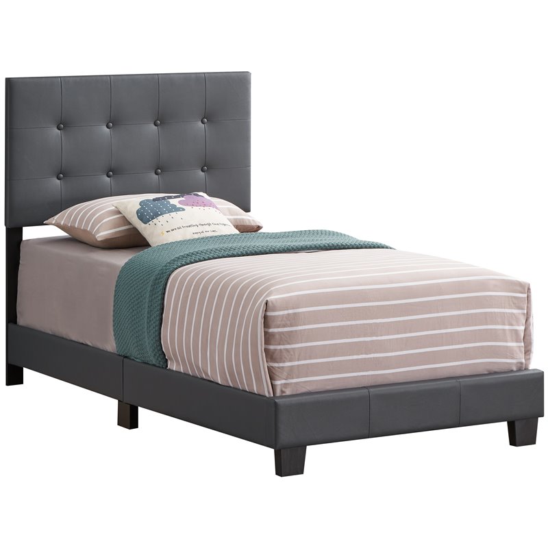 Glory Furniture Caldwell Faux Leather Panel Twin Bed in Gray
