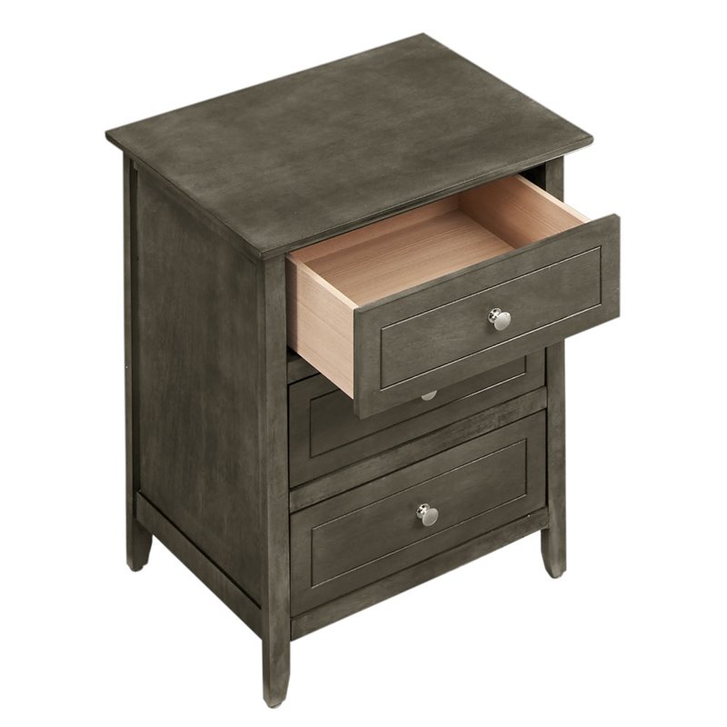 Glory Furniture Daniel 3 Drawer Nightstand in Gray