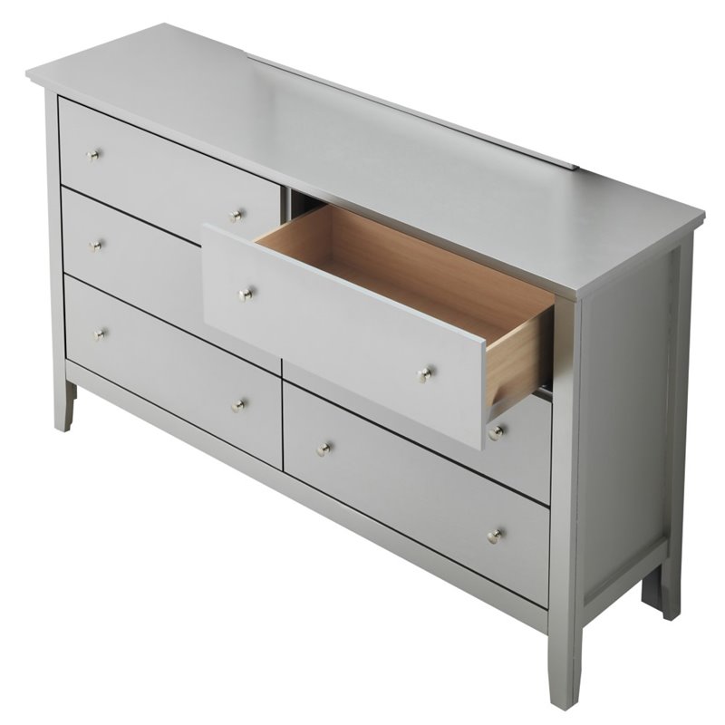 Glory Furniture Primo 6-Drawers Bedroom Dresser in Silver Champagne