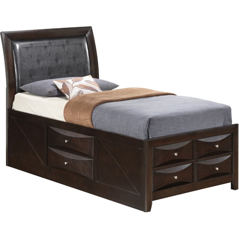Glory Furniture Marilla Wood Veneer Twin Storage Bed in Cappuccino