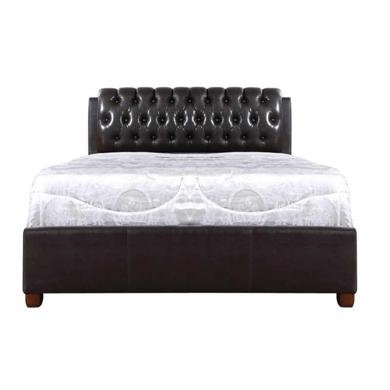Glory Furniture Marilla Faux Leather Upholstered Full Bed in Dark Brown