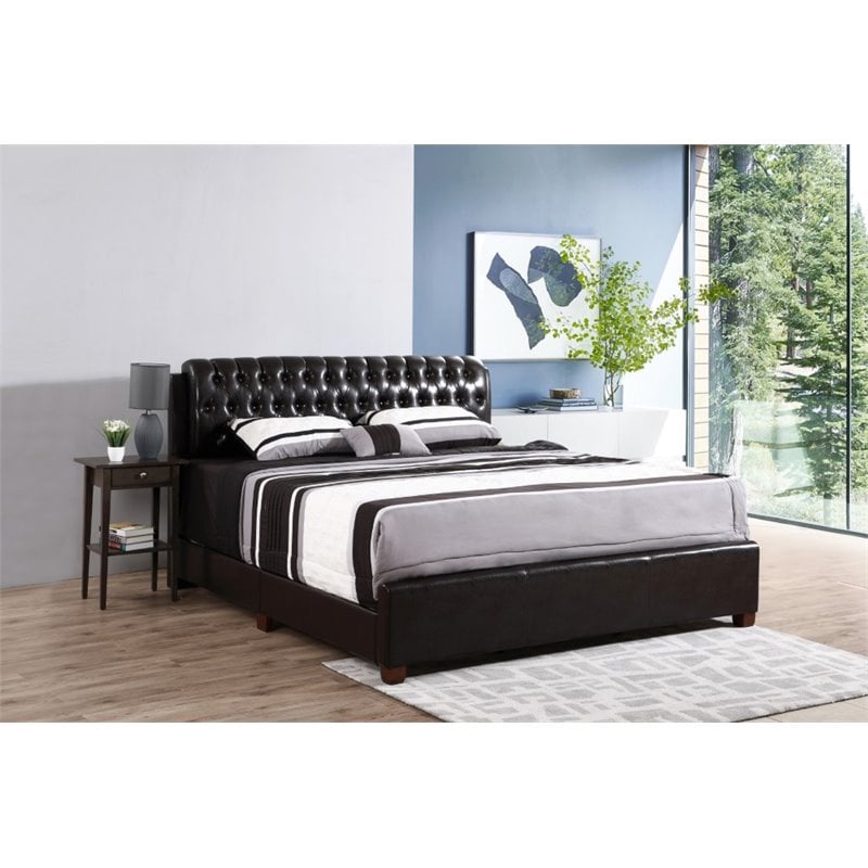 Glory Furniture Marilla Faux Leather Upholstered King Bed in Dark Brown