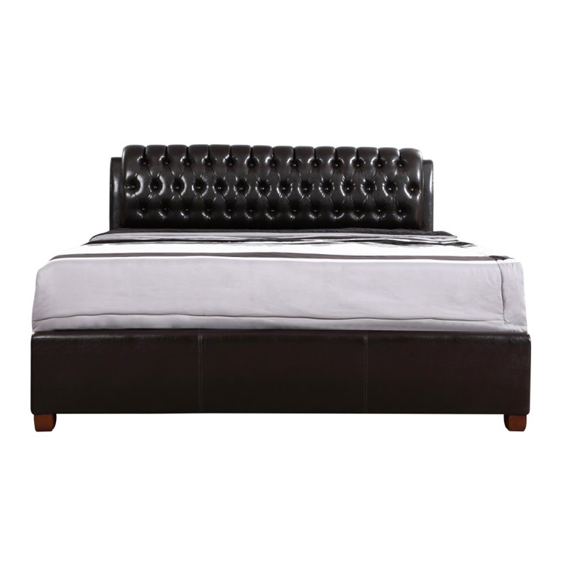Glory Furniture Marilla Faux Leather Upholstered King Bed in Dark Brown