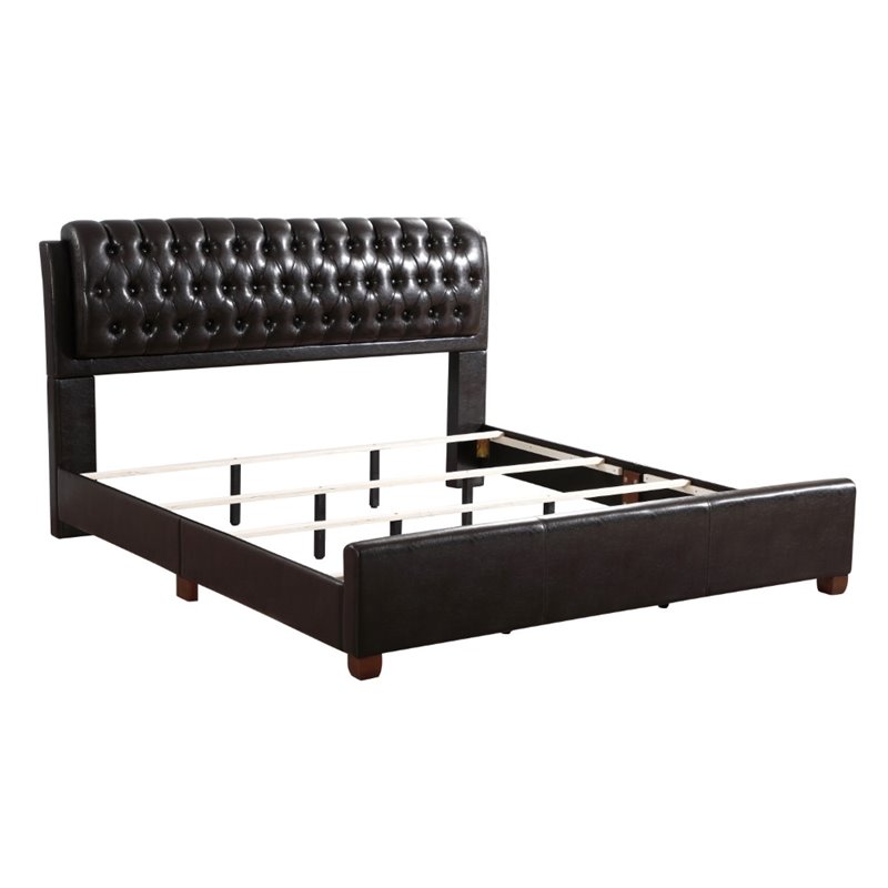 Glory Furniture Marilla Faux Leather Upholstered King Bed in Dark Brown