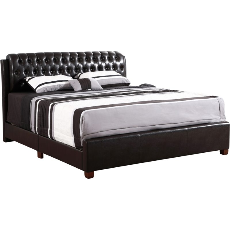 Glory Furniture Marilla Faux Leather Upholstered King Bed in Dark Brown