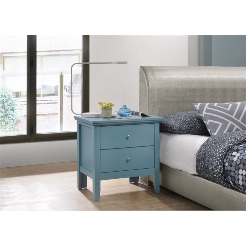 Glory Furniture Primo 2 Drawer Nightstand in Teal