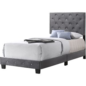 Glory Furniture Suffolk Velvet Upholstered Twin Bed in Gray