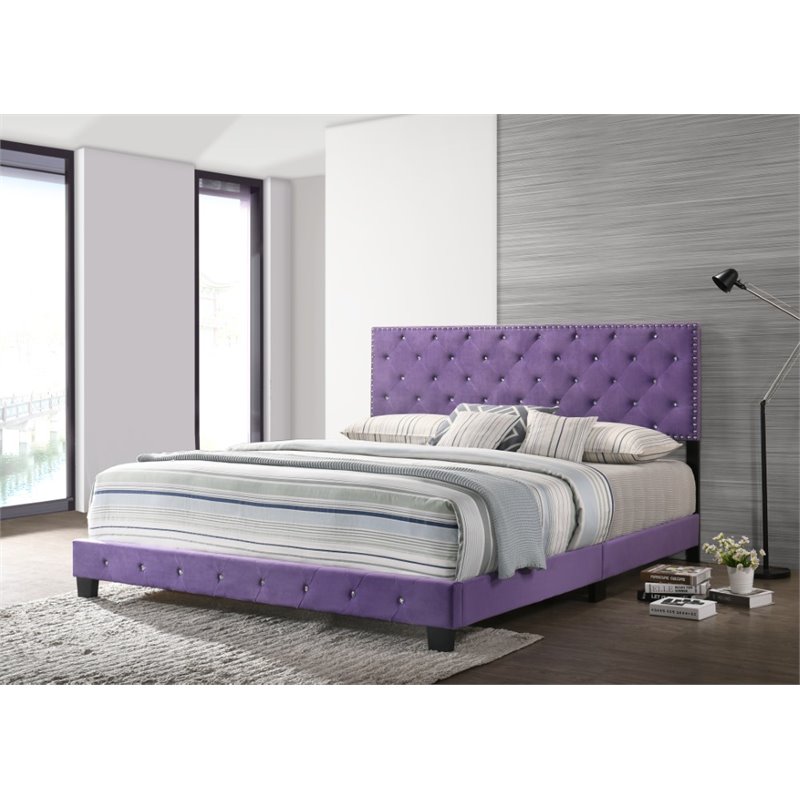Glory Furniture Suffolk Velvet, Purple King Size Bed
