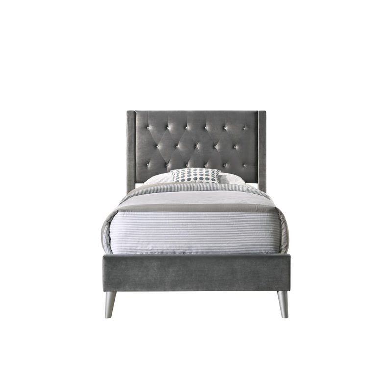 Glory Furniture Bergen Velvet Upholstered Twin Bed In Gray 