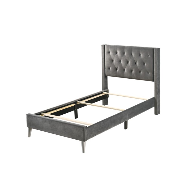 Glory Furniture Bergen Velvet Upholstered Twin Bed in Gray