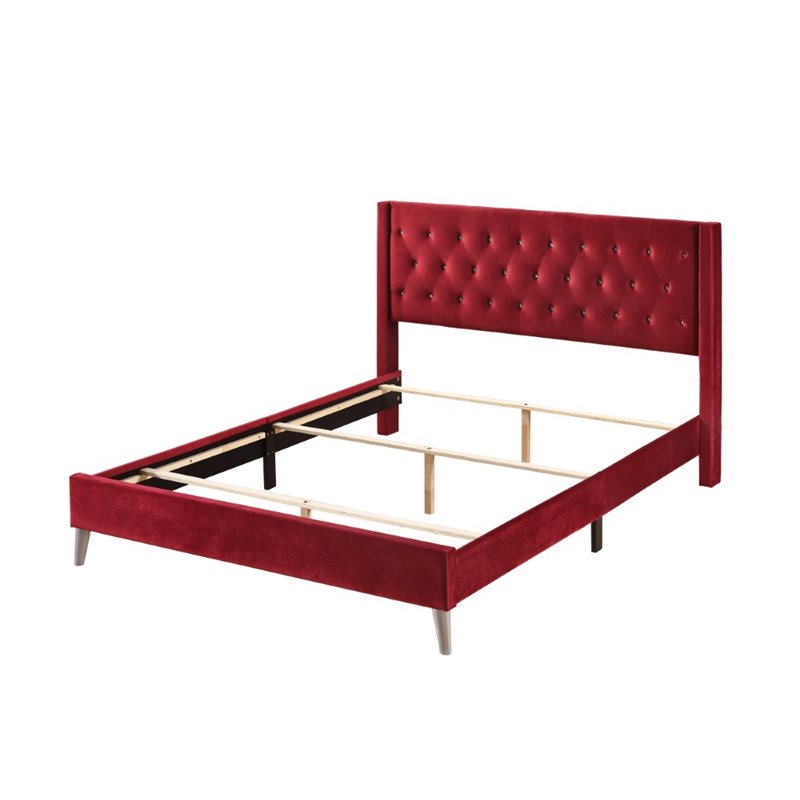 Glory Furniture Bergen Velvet Upholstered Queen Bed in Cherry