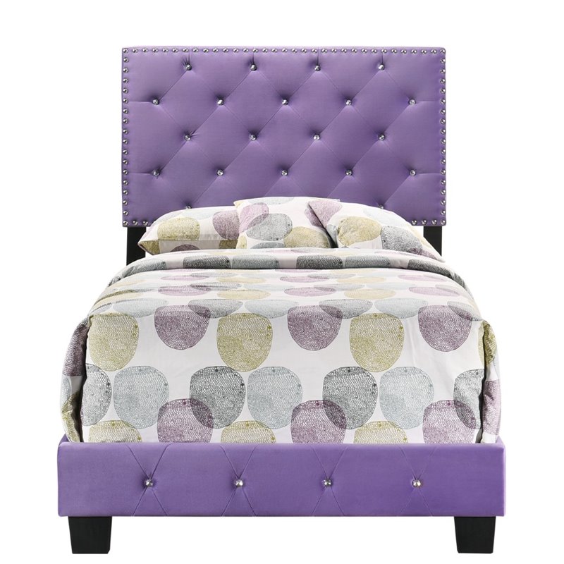Glory Furniture Suffolk Velvet Upholstered Twin Bed in Purple | Cymax