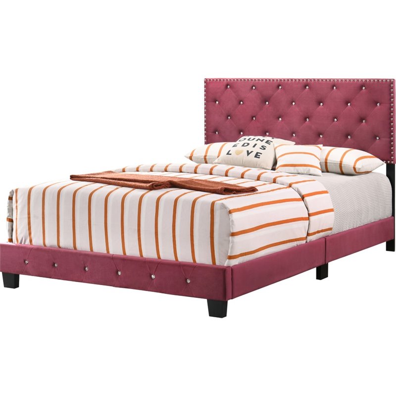 Glory Furniture Suffolk Velvet Upholstered Queen Bed In Cherry 7470