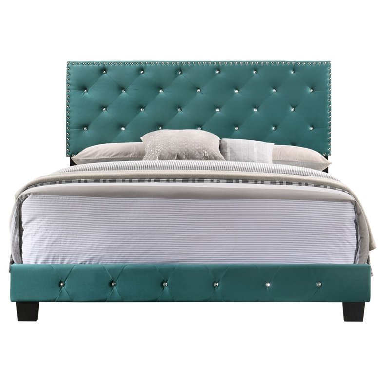Glory Furniture Suffolk Velvet Upholstered Full Bed in Green
