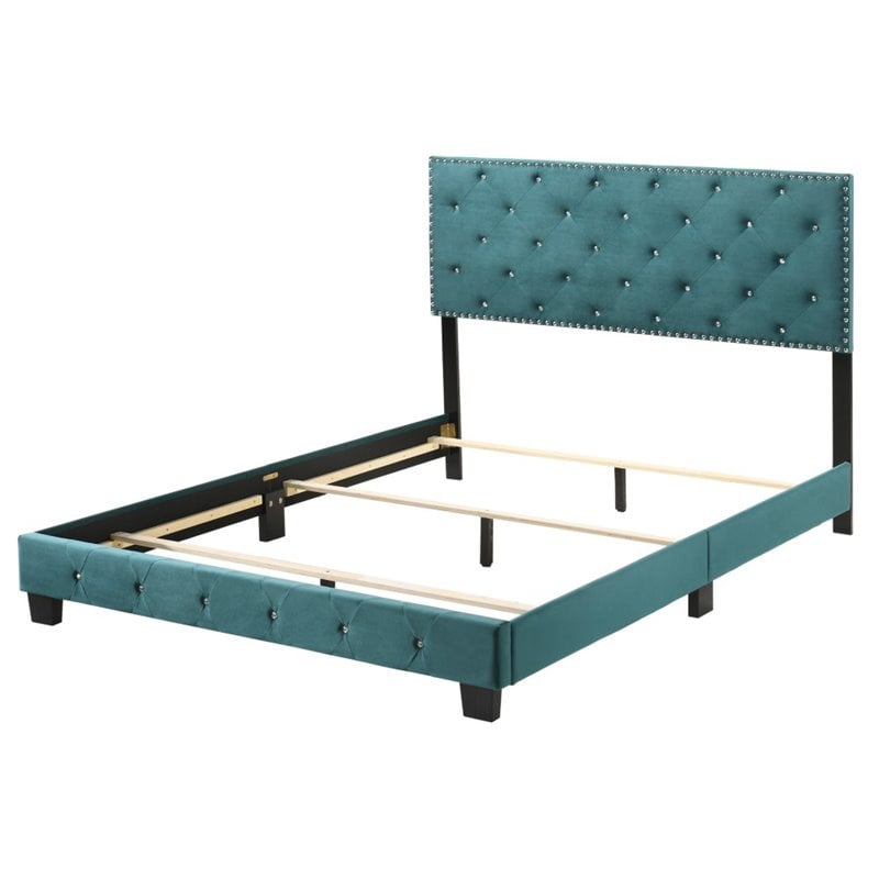 Glory Furniture Suffolk Velvet Upholstered Full Bed in Green