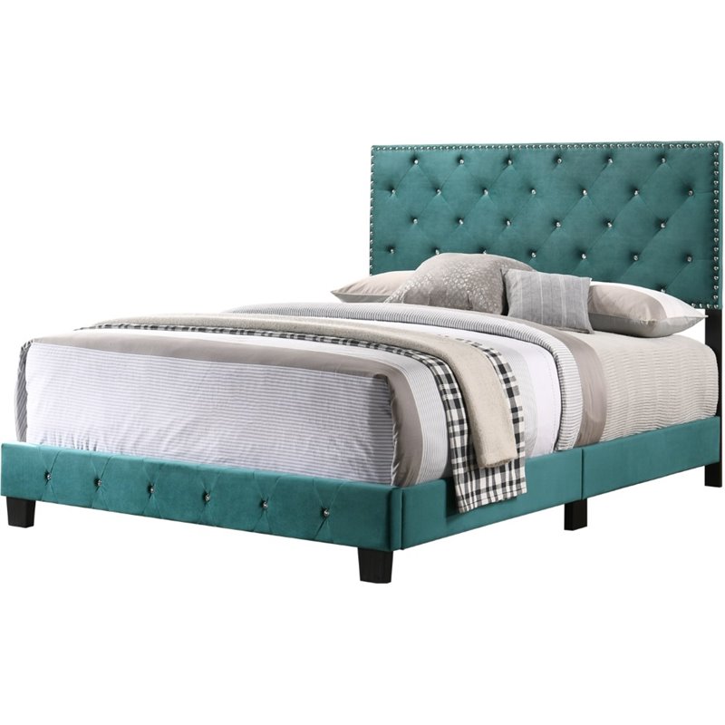 Glory Furniture Suffolk Velvet Upholstered Full Bed in Green