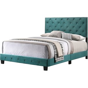 Glory Furniture Suffolk Velvet Upholstered Full Bed in Green