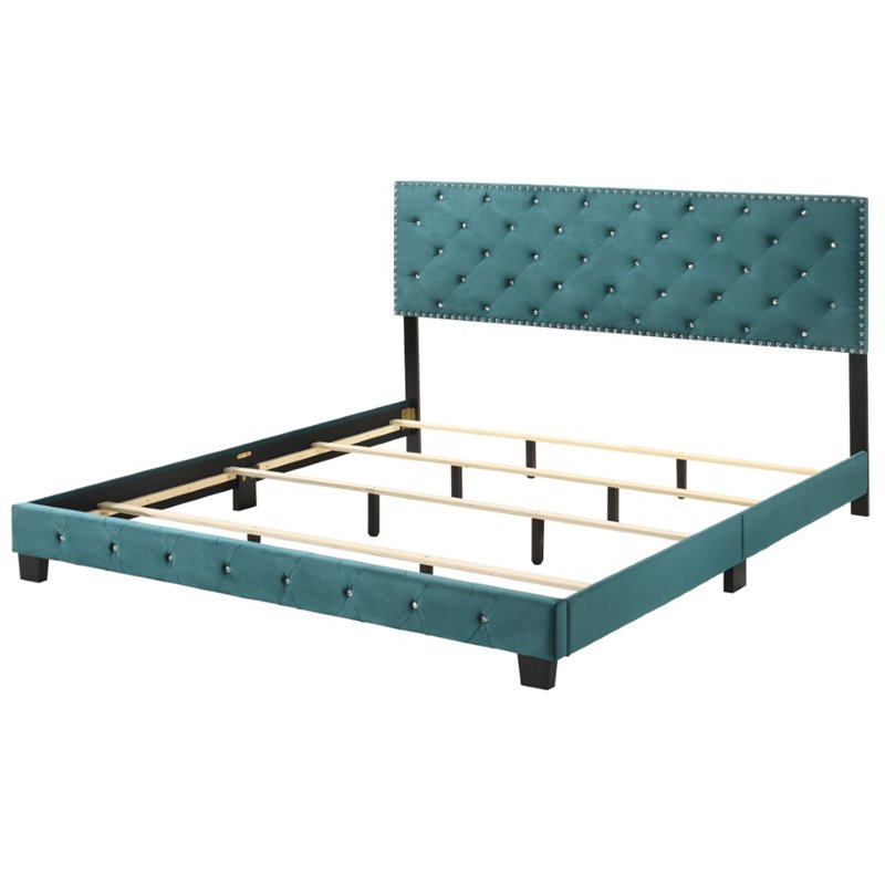 Glory Furniture Suffolk Velvet Upholstered King Bed in Green