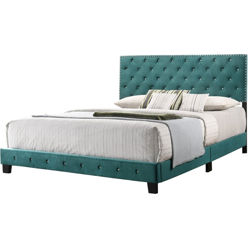 Glory Furniture Suffolk Velvet Upholstered King Bed in Green