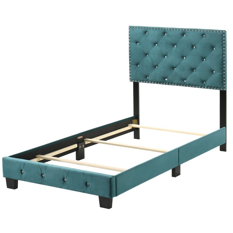 Glory Furniture Suffolk Velvet Upholstered Twin Bed in Green