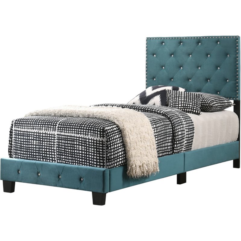 Glory Furniture Suffolk Velvet Upholstered Twin Bed in Green