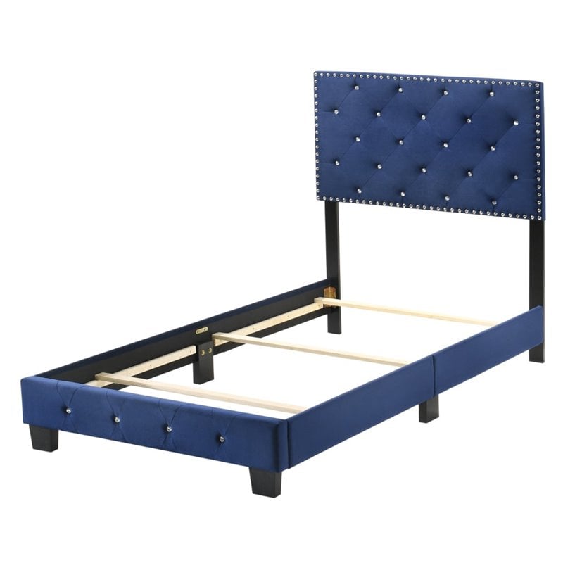 Glory Furniture Suffolk Velvet Upholstered Twin Bed in Navy Blue