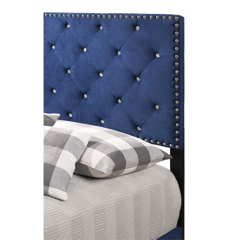 Glory Furniture Suffolk Velvet Upholstered Twin Bed in Navy Blue