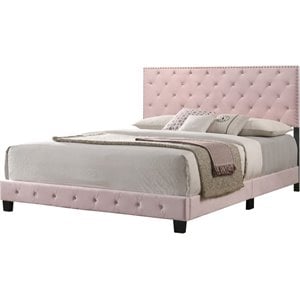 Glory Furniture Suffolk Velvet Upholstered King Bed in Pink