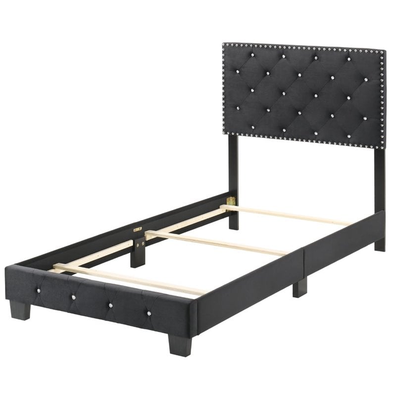 Glory Furniture Suffolk Velvet Upholstered Twin Bed in Black