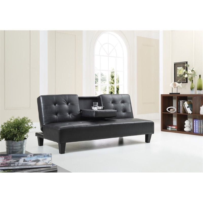 Glory Furniture Richie Faux Leather Sleeper Sofa in Black
