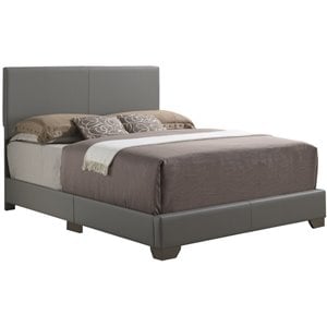 Glory Furniture Aaron Faux Leather Upholstered Full Bed in Light Gray