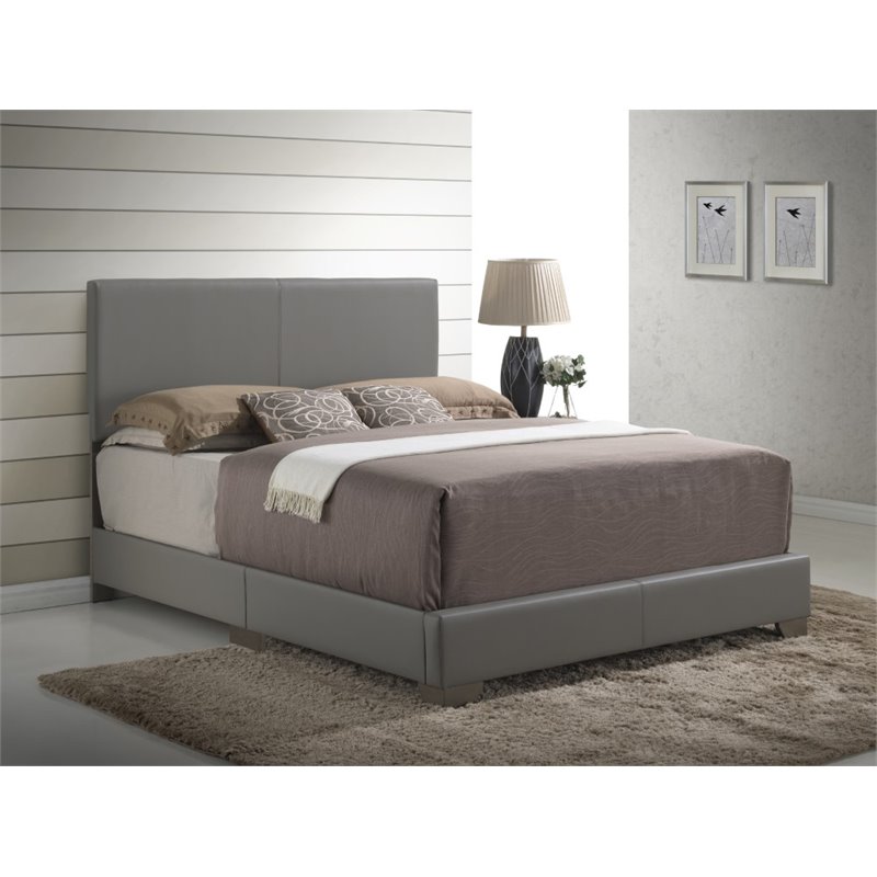 Glory Furniture Aaron Faux Leather Upholstered Queen Bed in Light Gray