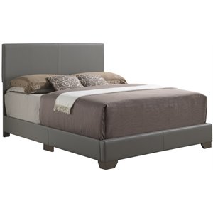 Glory Furniture Aaron Faux Leather Upholstered Queen Bed in Light Gray