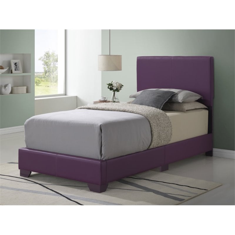 Glory Furniture Aaron Faux Leather Upholstered Twin Bed in Purple