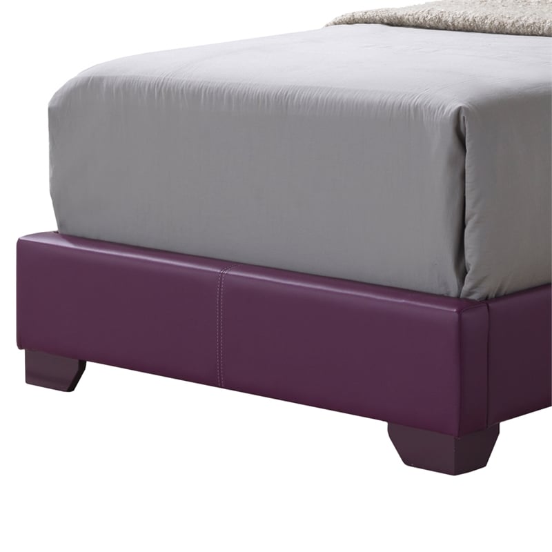 Glory Furniture Aaron Faux Leather Upholstered Twin Bed in Purple