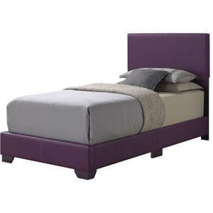 Glory Furniture Aaron Faux Leather Upholstered Twin Bed in Purple