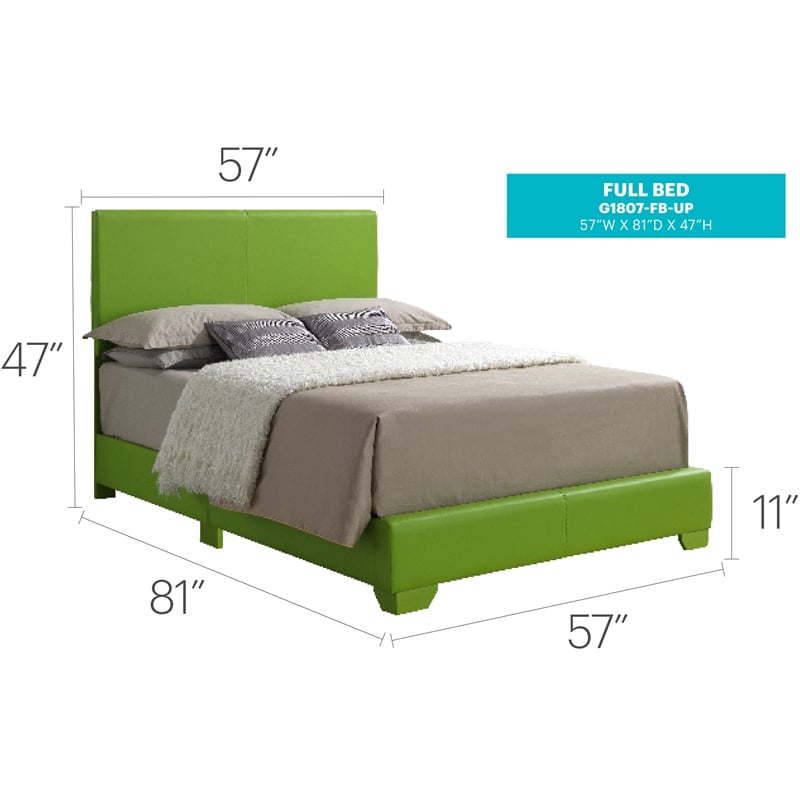 Glory Furniture Aaron Faux Leather Upholstered Full Bed in Apple Green