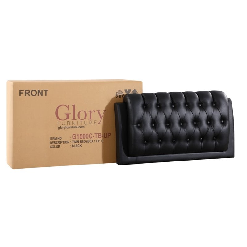 Glory Furniture Marilla Faux Leather Upholstered Twin Bed in Black