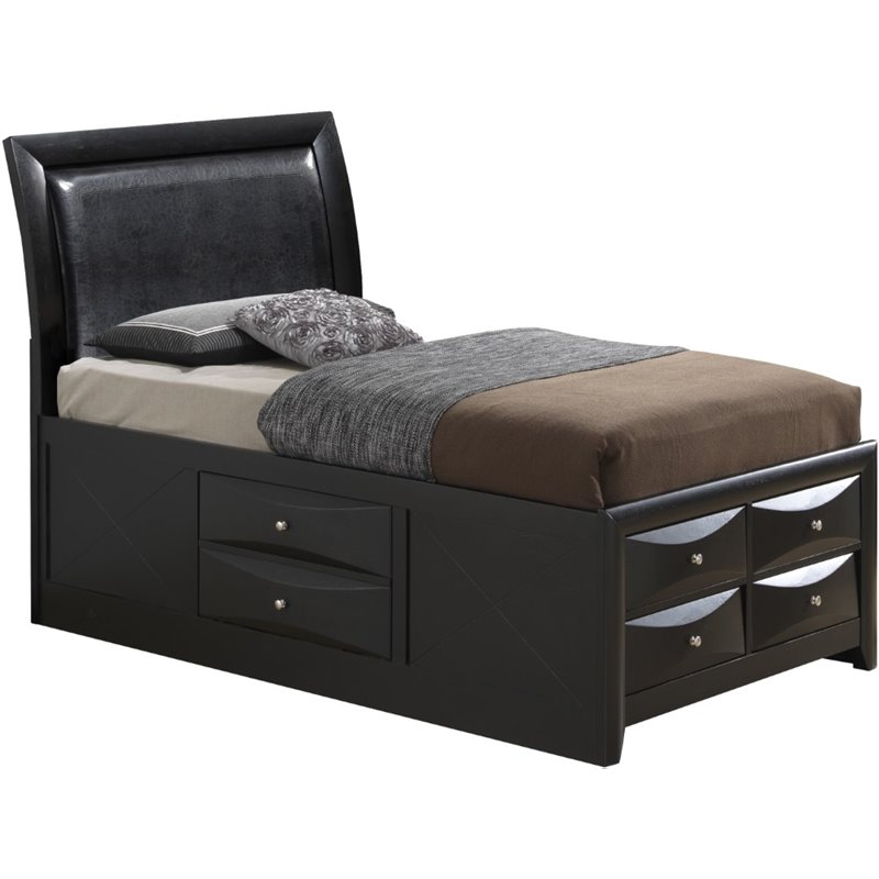 Glory Furniture Marilla Wood Veneer Twin Storage Bed in Black