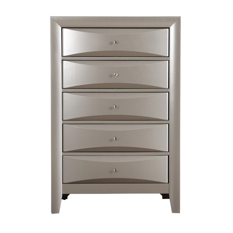 Glory Furniture Marilla 5-Drawers Bedroom Chest in Silver Champagne