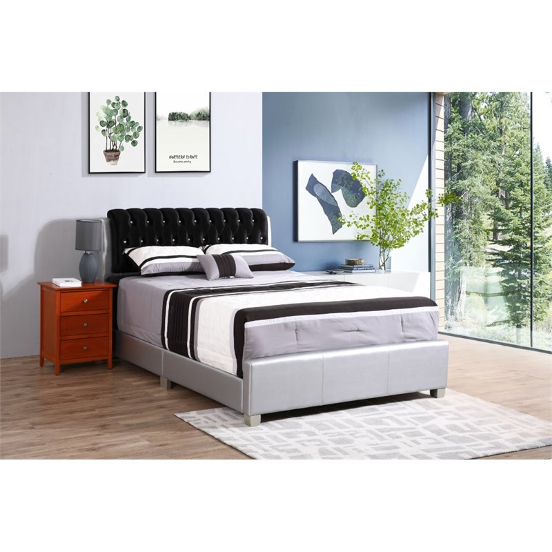 Glory Furniture Marilla Faux Leather Upholstered King Bed in Silver
